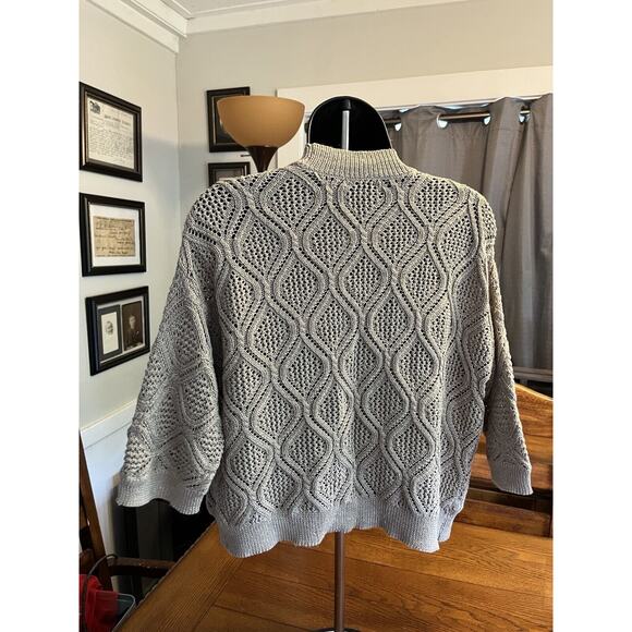 Alfani Gray Silver Knit Cardigan Cropped Petite Sz Sm EUC - Picture 2 of 6